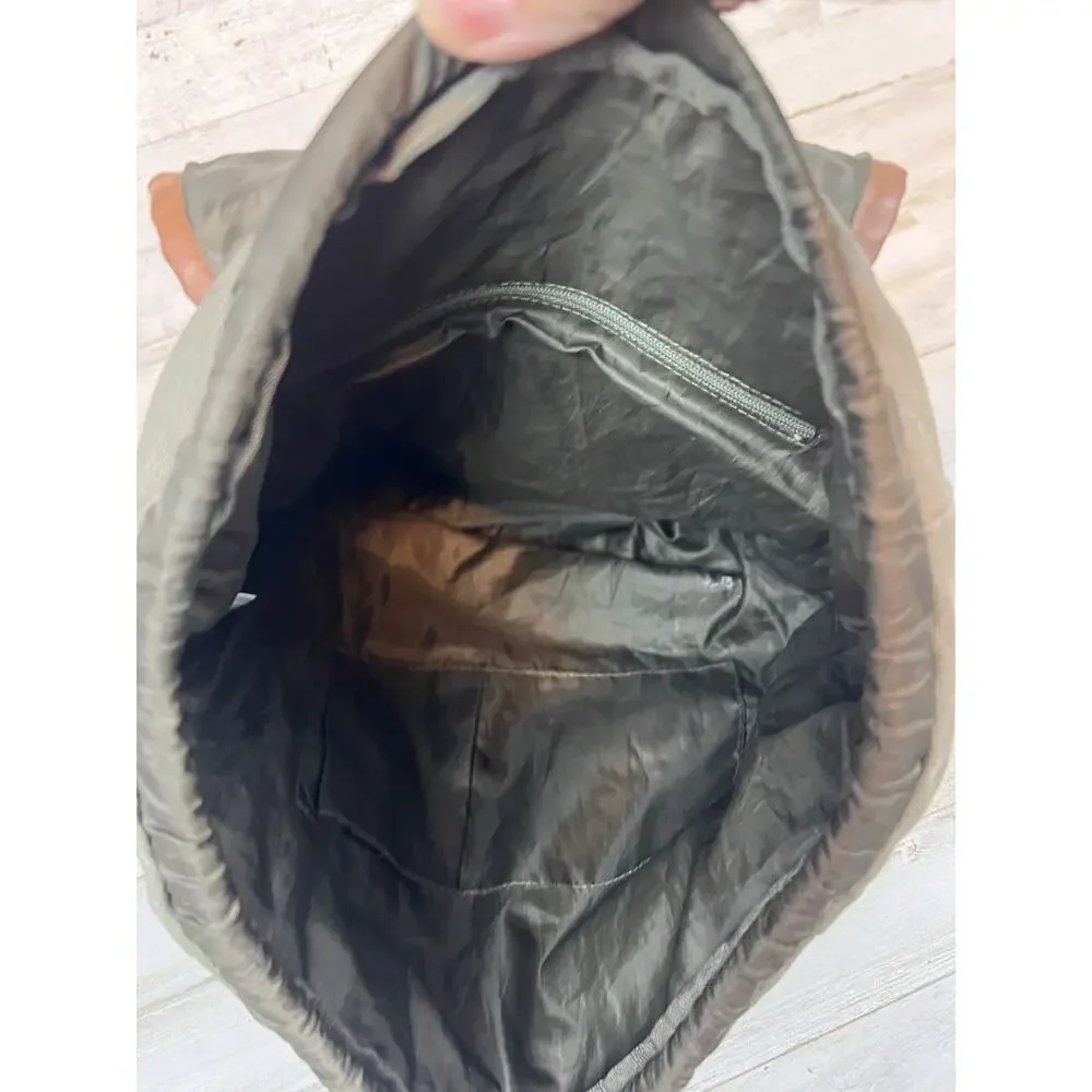 Olive Green Canvas Backpack Rucksack Floral Lace Flap Faux Leather School Travel